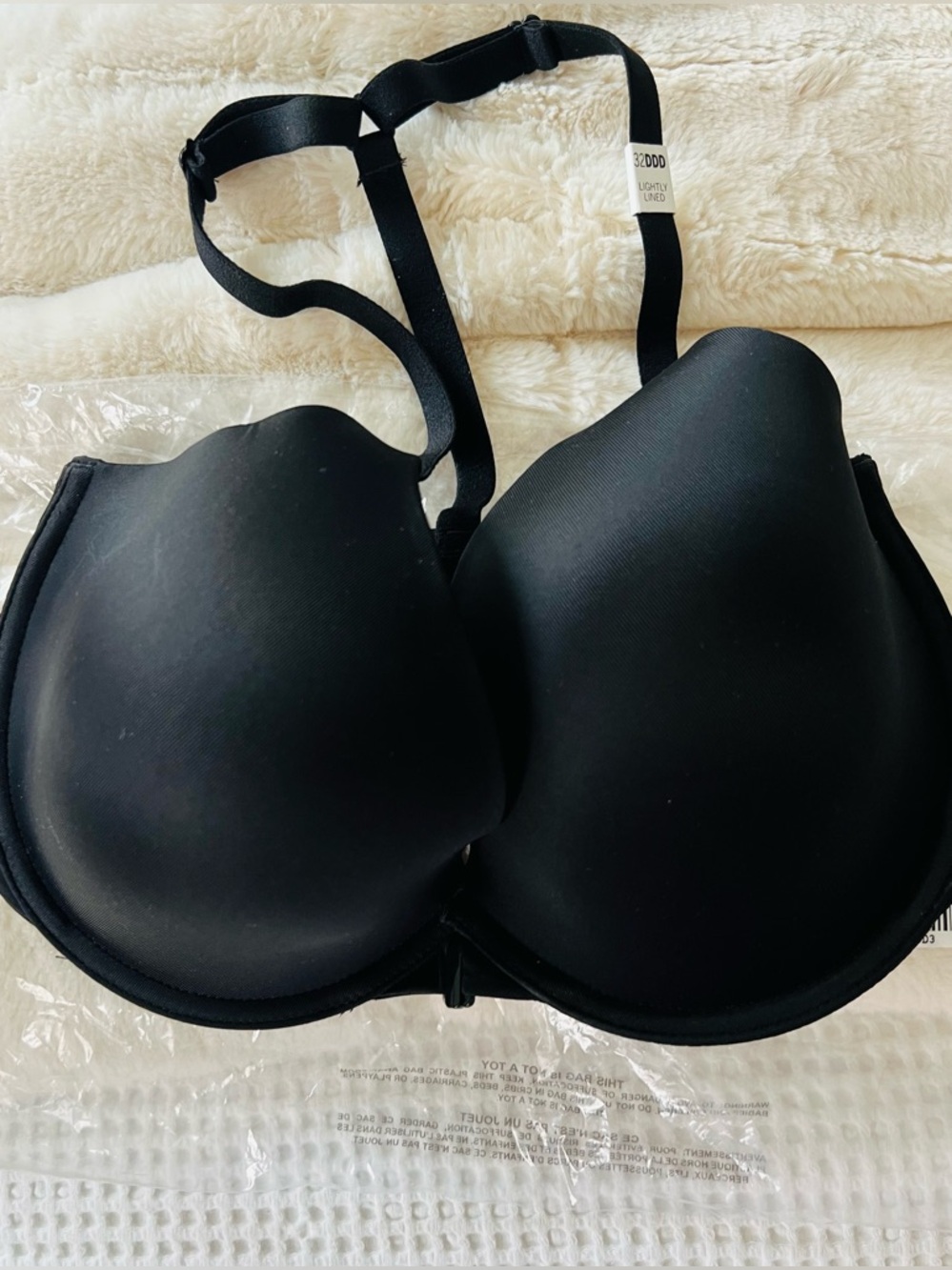 Racerback Victoria’s Secret Pink Black Bra with front Snap, Size: 32DDD